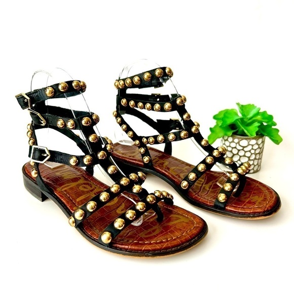 Sam Edelman Eavan Studded Gladiator Sandal Snake Black Leather Size 6 - Picture 4 of 16
